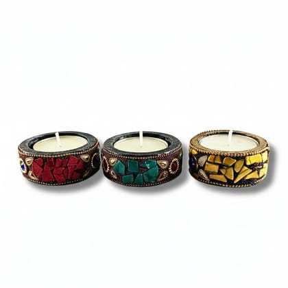 Saadhya Decors Decorative Mosaic Tealight Candle Holders – Set of 3
