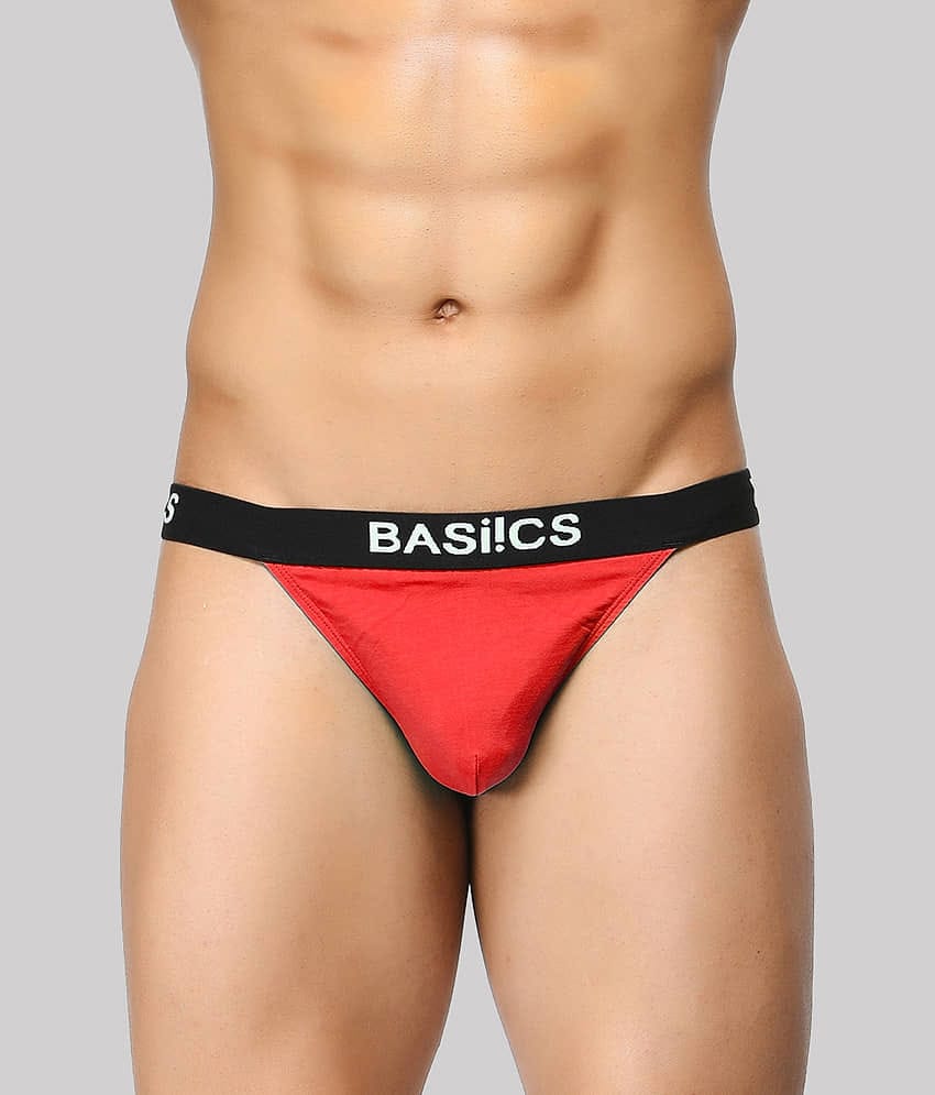 BASIICS By La Intimo Pack of 1 Spandex Thongs For Men's ( Red )