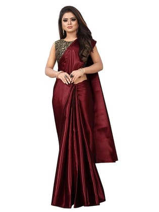 Generic Women's Satin Saree with Blouse (Maroon, 5 - 6 Mtrs)