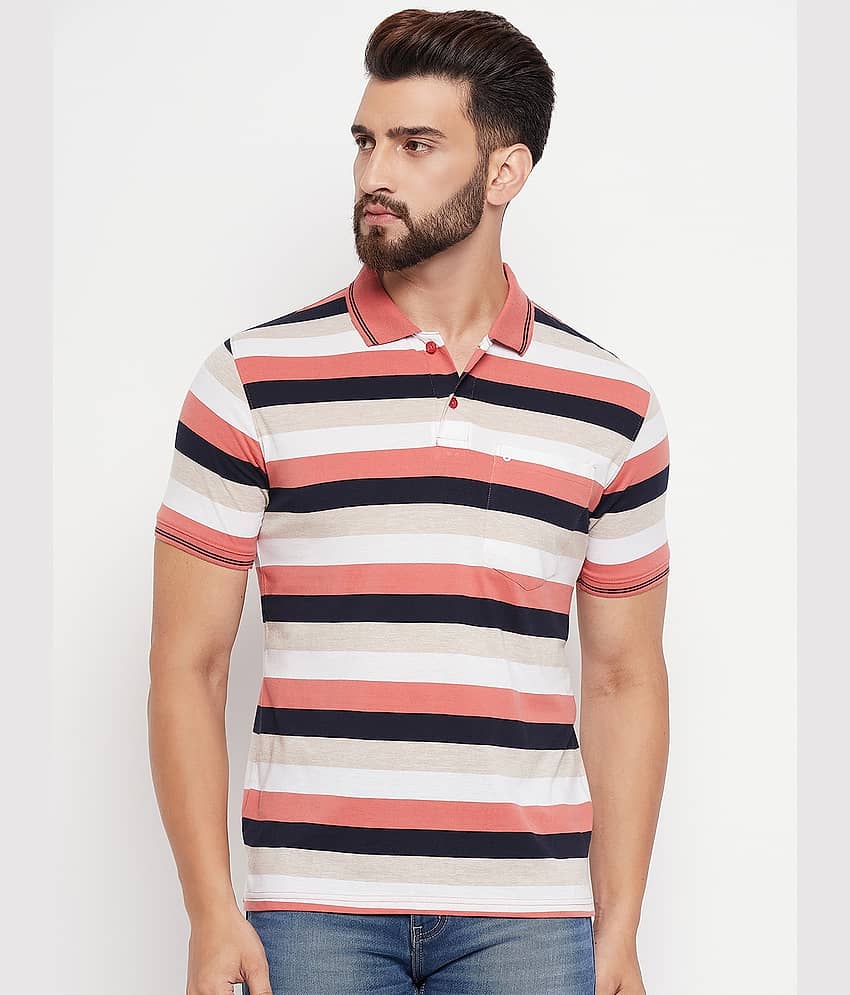 UNIBERRY Pack of 1 Cotton Blend Regular Fit Striped Half Sleeves Men's Polo T Shirt ( Pink )