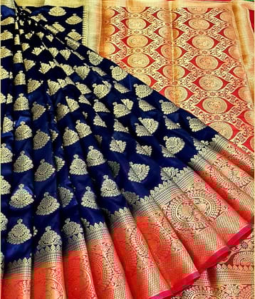 fab woven Art Silk Saree With Unstitched Blouse Piece ( Blue )