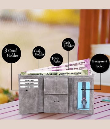 Dezire Crafts PU Embellished Men's Regular Wallet With 5 Slots For Card ( Gray , Pack of 1 )
