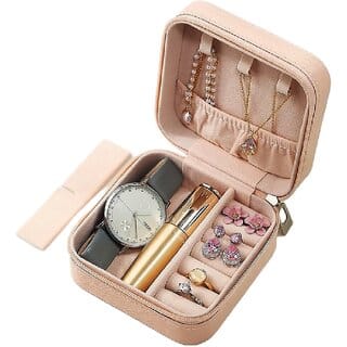 Minha Jewellery Organiser PU Leather Zipper Portable Storage Box Case with Dividers Container for Rings, Earrings
