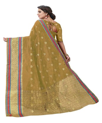 Women's Cotton Silk Designer Weaving Saree with Unstitched Blouse (Beige, 5.50 Mtrs)
