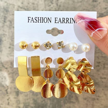 Set of 6 GoldGlow Stud & Drop Earrings