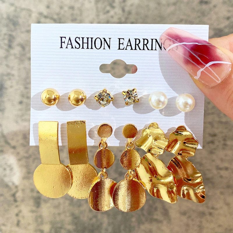 Set of 6 GoldGlow Stud & Drop Earrings