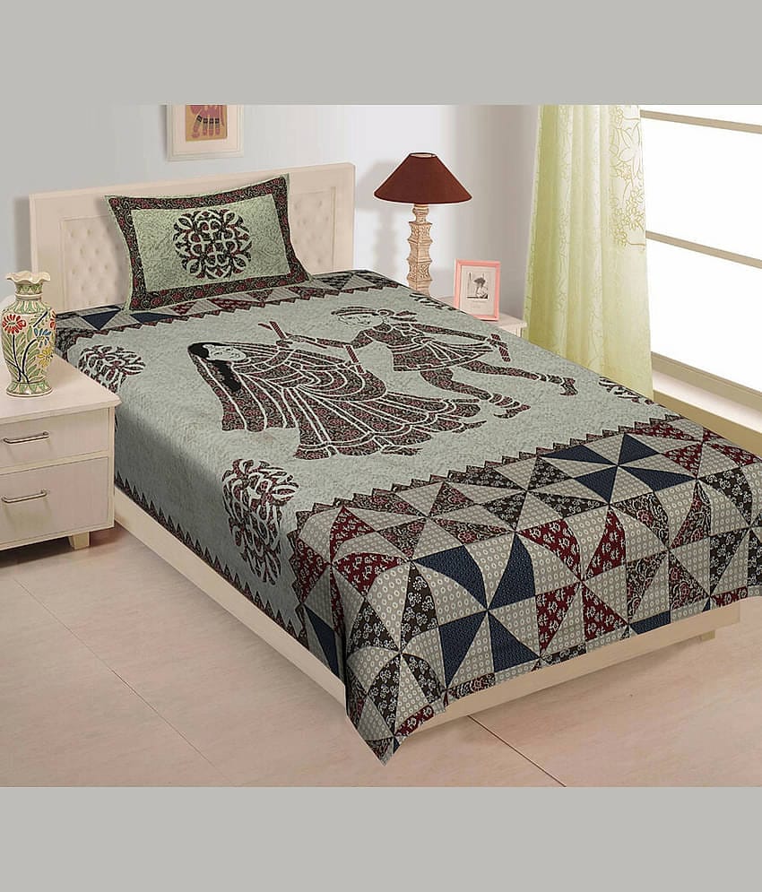 ABHACLOTHO Cotton 1 Single Bedsheet with 1 Pillow Cover ( Multicolor )