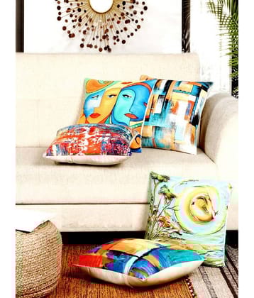 BELLA TRUE Set of 5 Polyester Abstract Square Cushion Cover (40X40)cm - Multicolor
