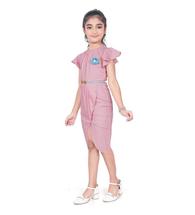 Girl's Knitted Striped Short Sleeve Close Neck Dress (Pink, 8-9_Yrs)-PID63791 Girl's Knitted Striped Short Sleeve Close Neck Dress (Pink, 8-9_Yrs)-PID63791