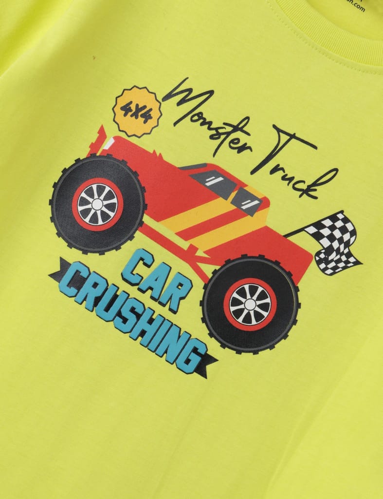 Premium Kids Boys T shirt Cotton Sulphur Spring Lime Monster Truck 2025 at ShopCircuit | ONDC