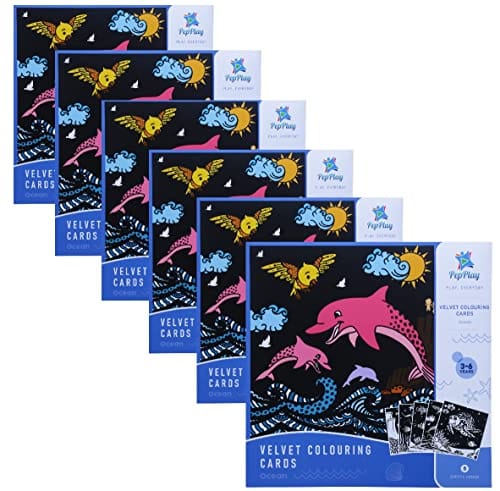         PepPlay Mini Velvet Coloring Card Kit, Activity Colouring Set, 5 Ocean Creature Art Drawing Poster Sheet For Kids, Use Any Marker And All Pencil Color, For 3+ Years Age Groups (Pack Of 6)       