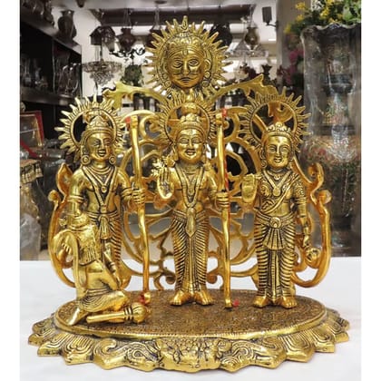 Aluminium Ram Darbar Decorative Idol | Spiritual Ram Parivar Murti, Height : 12 Inch (ASMAS483 G)