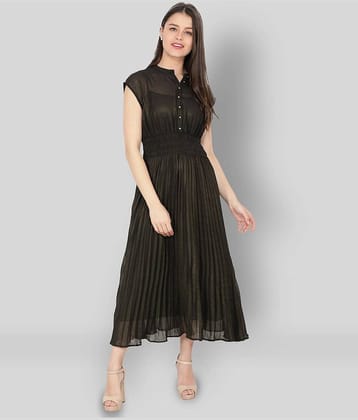 NUEVOSDAMAS Women Georgette Solid A-line Dress ( Black )