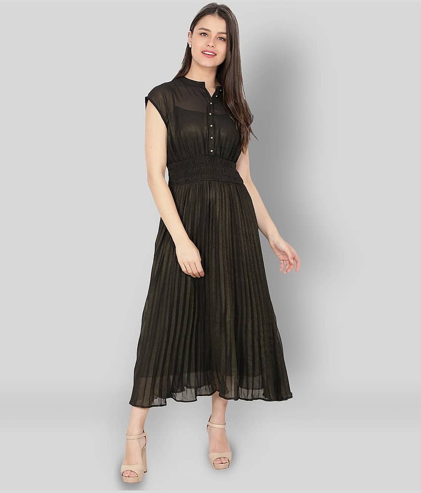 NUEVOSDAMAS Women Georgette Solid A-line Dress ( Black )