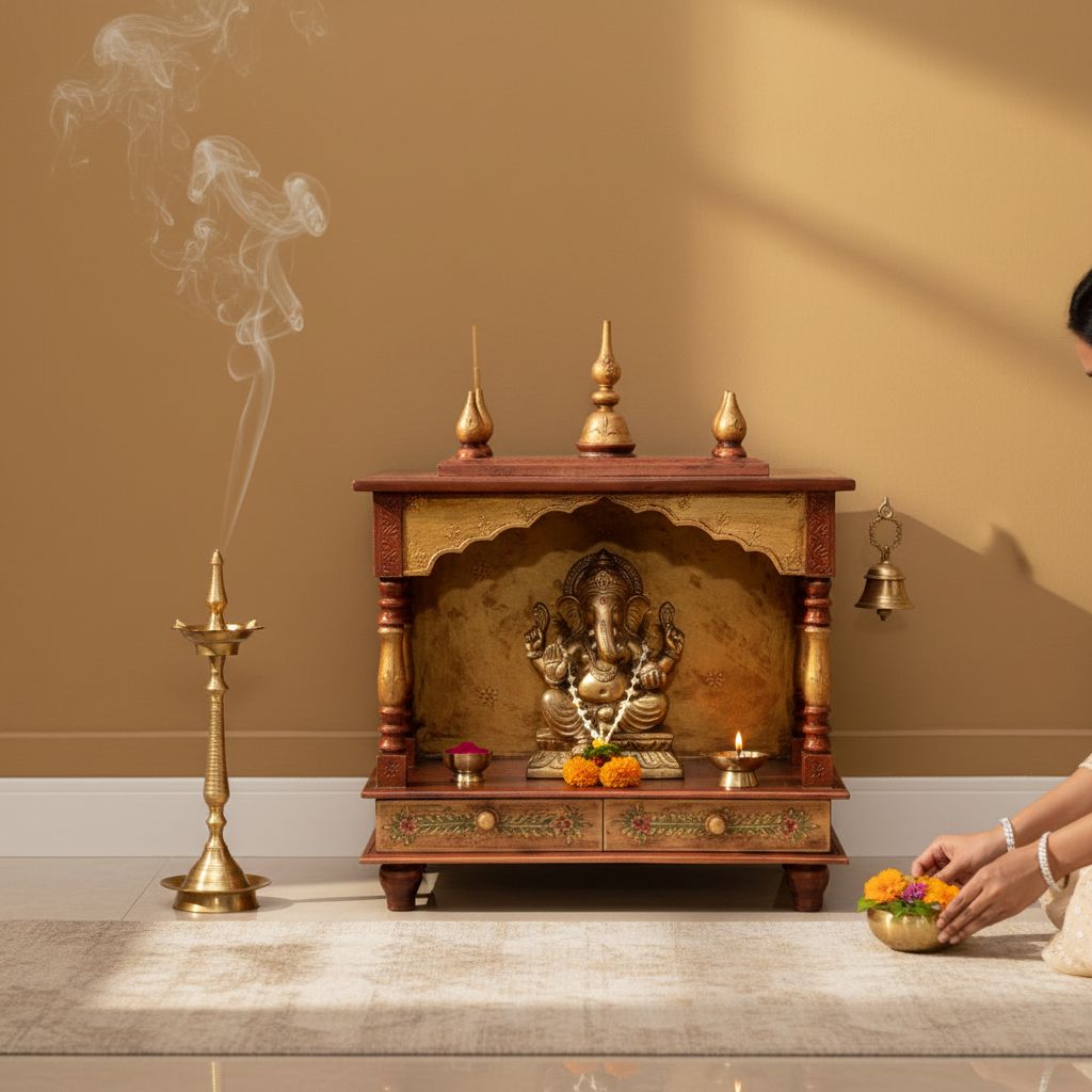 Handcrafted Copper Painted Wooden Home Temple Wall Decor