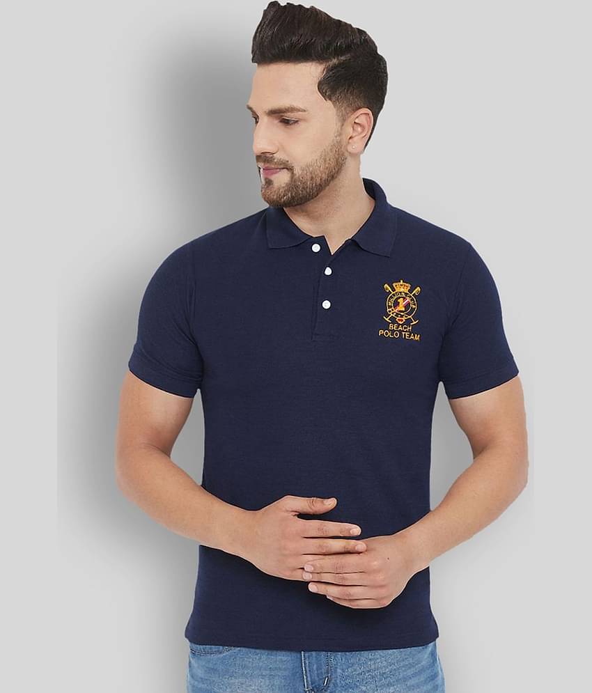 The Million Club Pack of 1 Polyester Regular Fit Solid Half Sleeves Men's Polo T Shirt ( Navy )