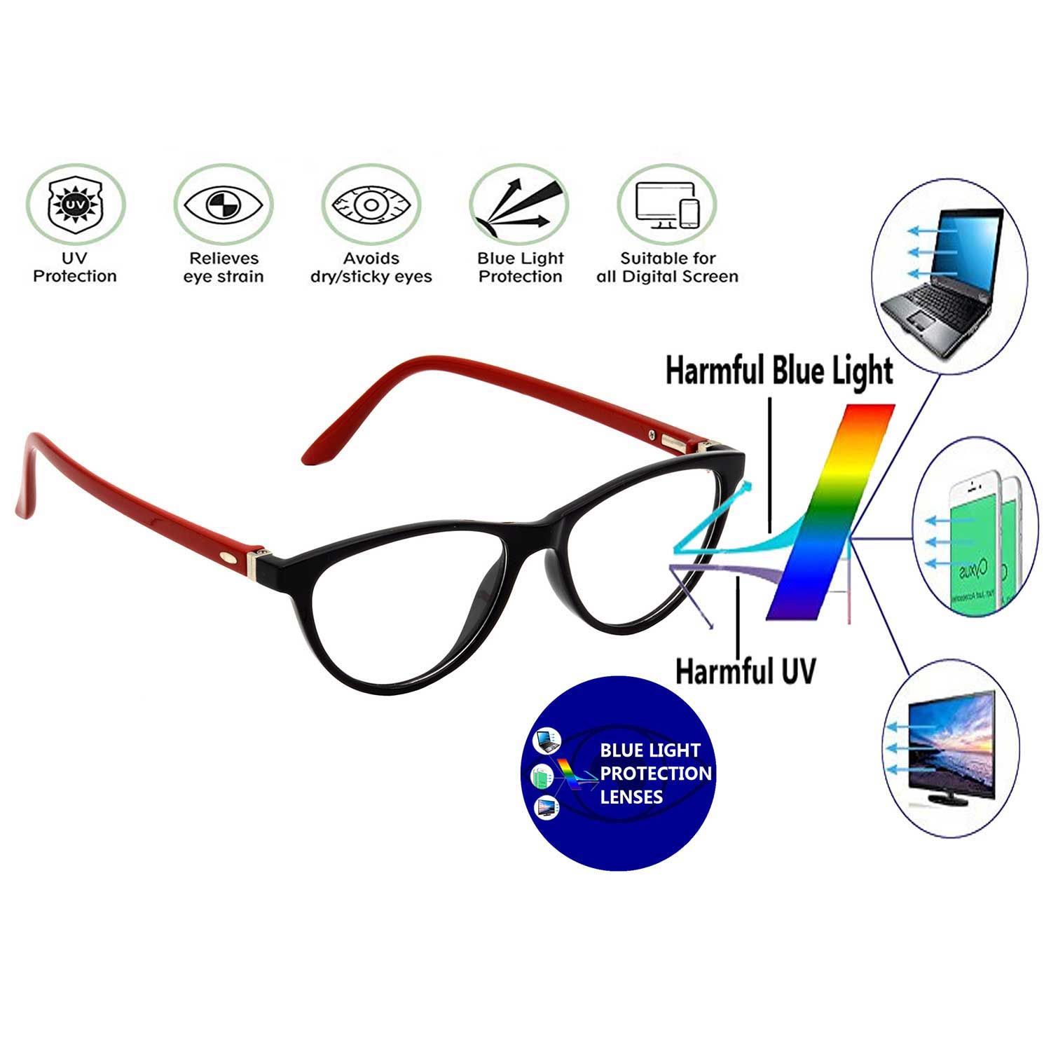 Hrinkar Eye Protection Zero Power Glass for Mobile and Computer with Blue Cut Lenses for Men & Women | Red and Black | HBCT-FRM-BK-RD-13