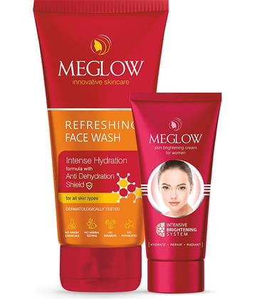 Meglow Brightening Cream & Refreshing Face Wash Combo For Healthy, Glowing Skin | Deep Cleanse, Hydrate & Glow | For Women