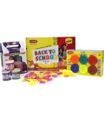Rabbit Back To School Starter Kit + Kid Doh Joy Pack+ 24 Molding Toy Set & belan+ 3 Galaxy Mud Slime+ Magic FLow Sand Gift Pack|Kids Playing Sand| Kinetic Sand for kids with Shapes| Play Doh| Modelling dough for Kids|Stationery and Art Kit|Age 4+
