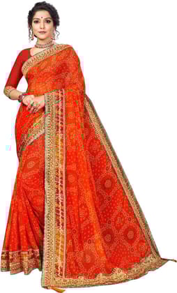 ANSH Womens Georgette Bandhani Saree length (5.5m) & Blouse Piece Size (0.8m) (Orange)
