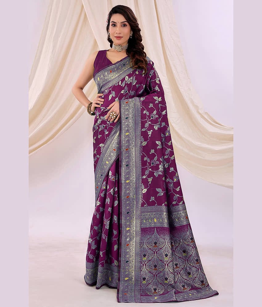 Suntex Silk Embellished Kanjeevaram Sarees With Unstitched Blouse Piece ( Magenta )