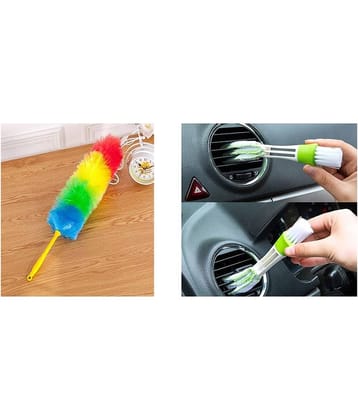 INGENS COMBO OF Multipurpose Multicolour Neon Plastic & Microfiber PP Static Duster for Glass, Fan, AC AND  CarMotorcycle/Cycle Chain Cleaner Duster (Blue)