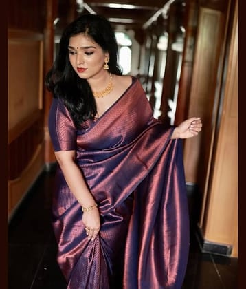 fab woven Art Silk Woven Kanjeevaram Sarees With Unstitched Blouse Piece ( Navy Blue )