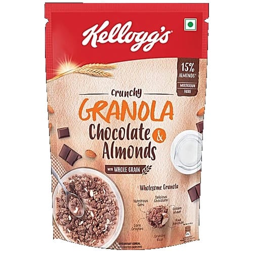 Kellogg's Crunchy Granola Muesli Chocolate & Almonds - Ready to eat Breakfast & Snack, 450 g Pouch