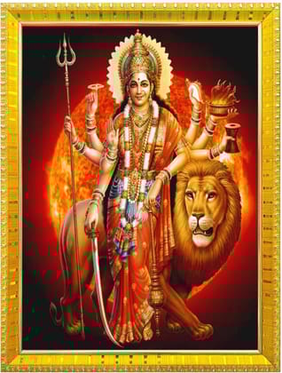 NOKKES Sherawali maa veshno maa durga maa photo Golden 5X7 Inch Photo Frame_AQW26