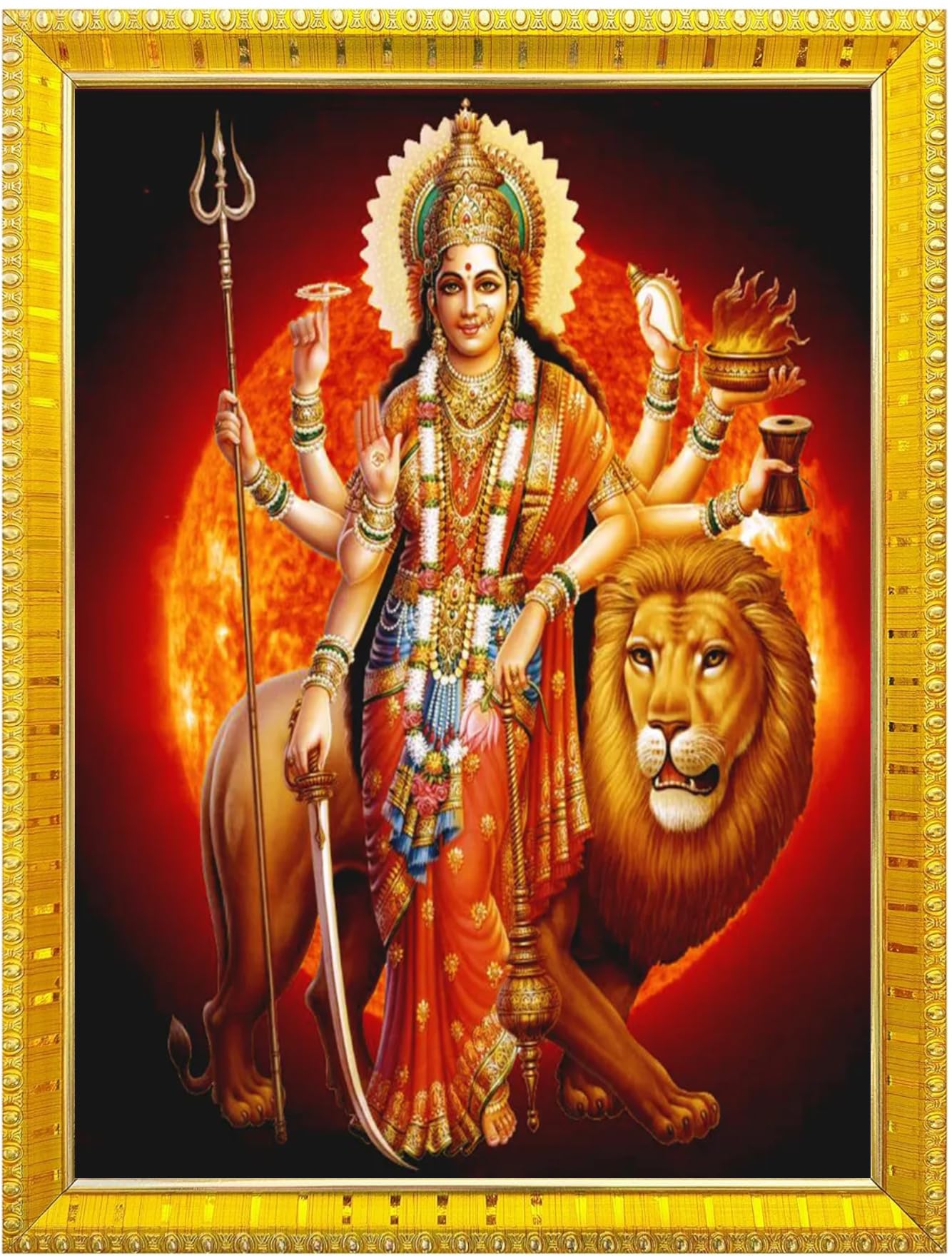 NOKKES Sherawali maa veshno maa durga maa photo Golden 5X7 Inch Photo Frame_AQW26