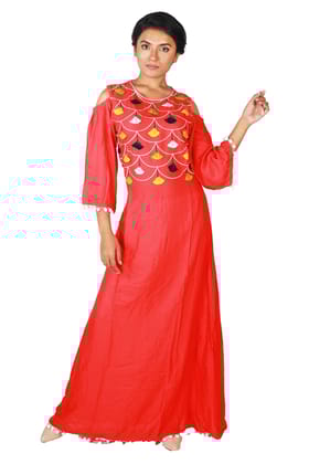 Women's Rayon Gown Style Kurti with Front Embroidery
