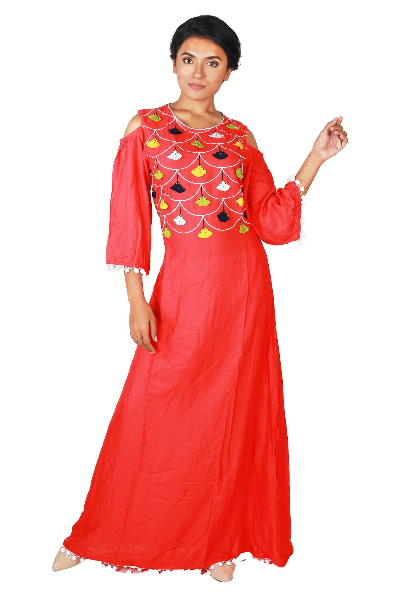 Women's Rayon Gown Style Kurti with Front Embroidery