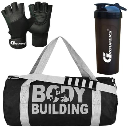 GROUPERS Duffle Canvas Bag with Shaker Bottle-700Ml & Gloves GROUPERS Duffle Canvas Bag with Shaker Bottle-700Ml & Gloves