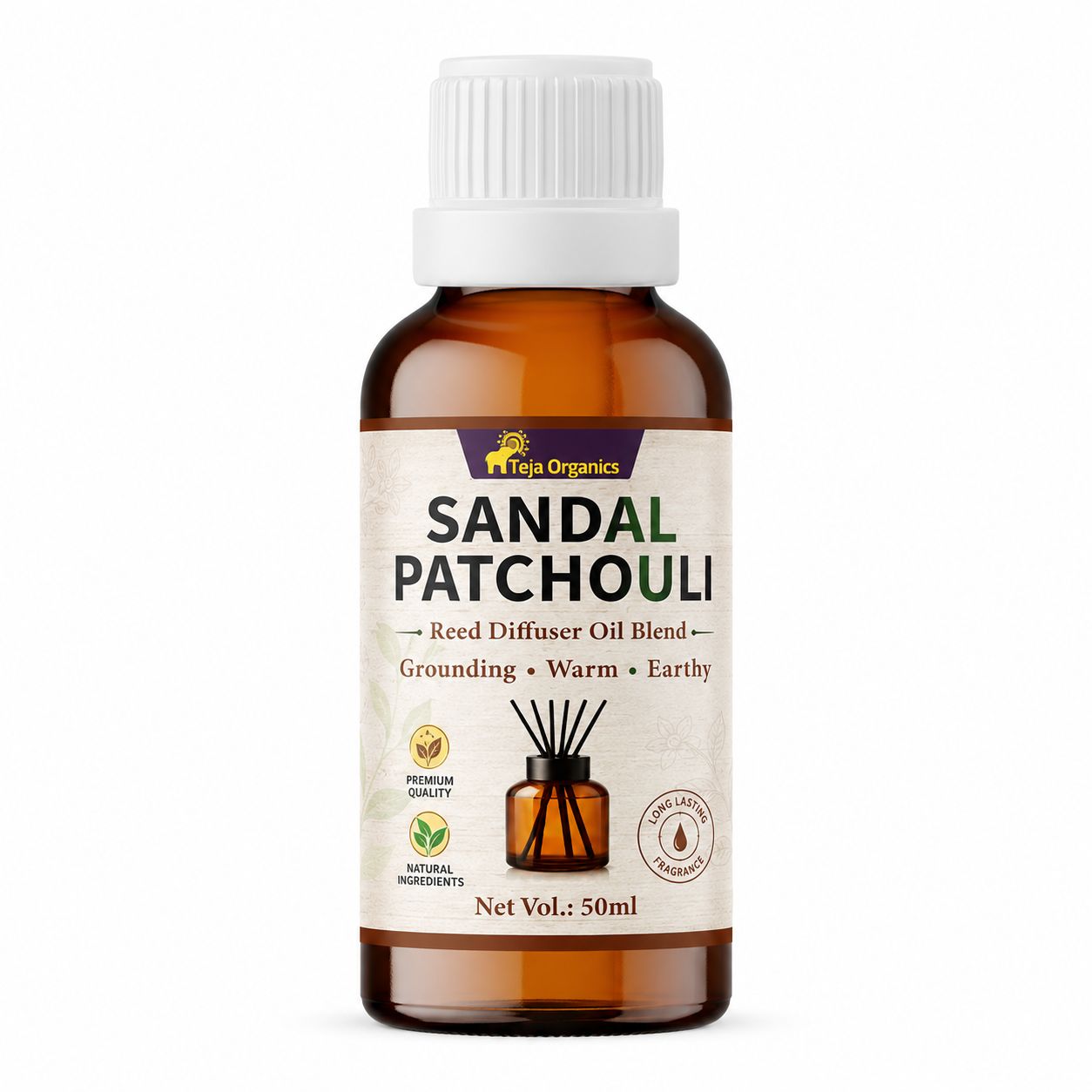 Sandal Patchouli Reed Diffuser Oil 50ml | Grounding | Warm | Earthy | Promotes relaxation & emotional balance