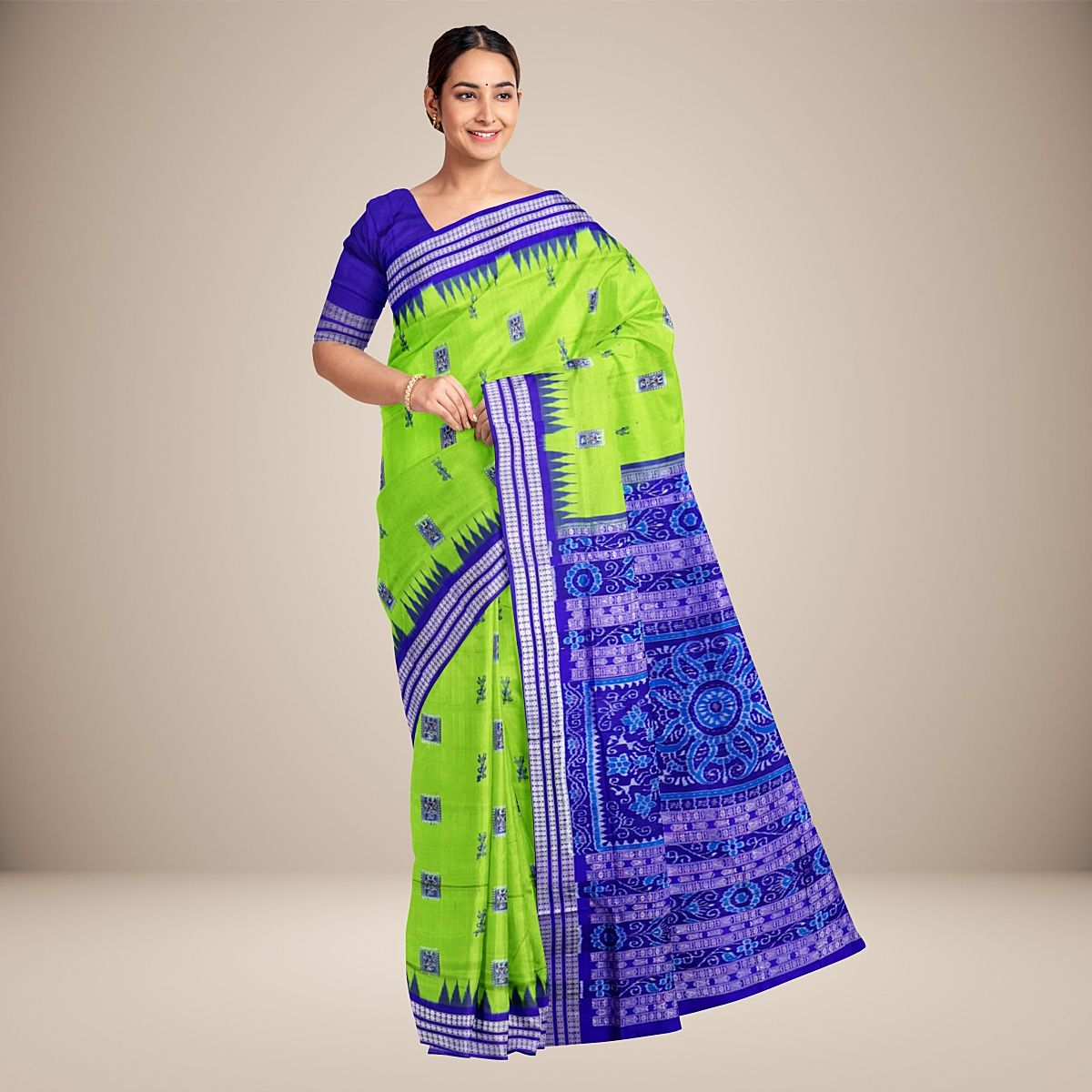 New Tribal Motif Temple and Rudraksha Border Bomkai Silk Saree