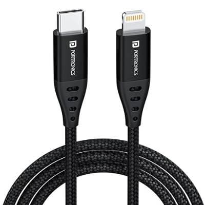 Portronics Konnect L1 20W Type C to 8 Pin Quick Charging Cable with Nylon Braided, Metal Heads, 1 M Length