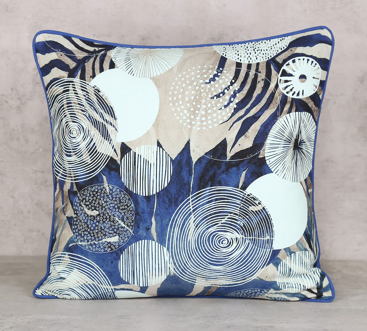 India Circus Discoid Azure - Cotton Duck Cushion Cover - 18 X 18 Inch