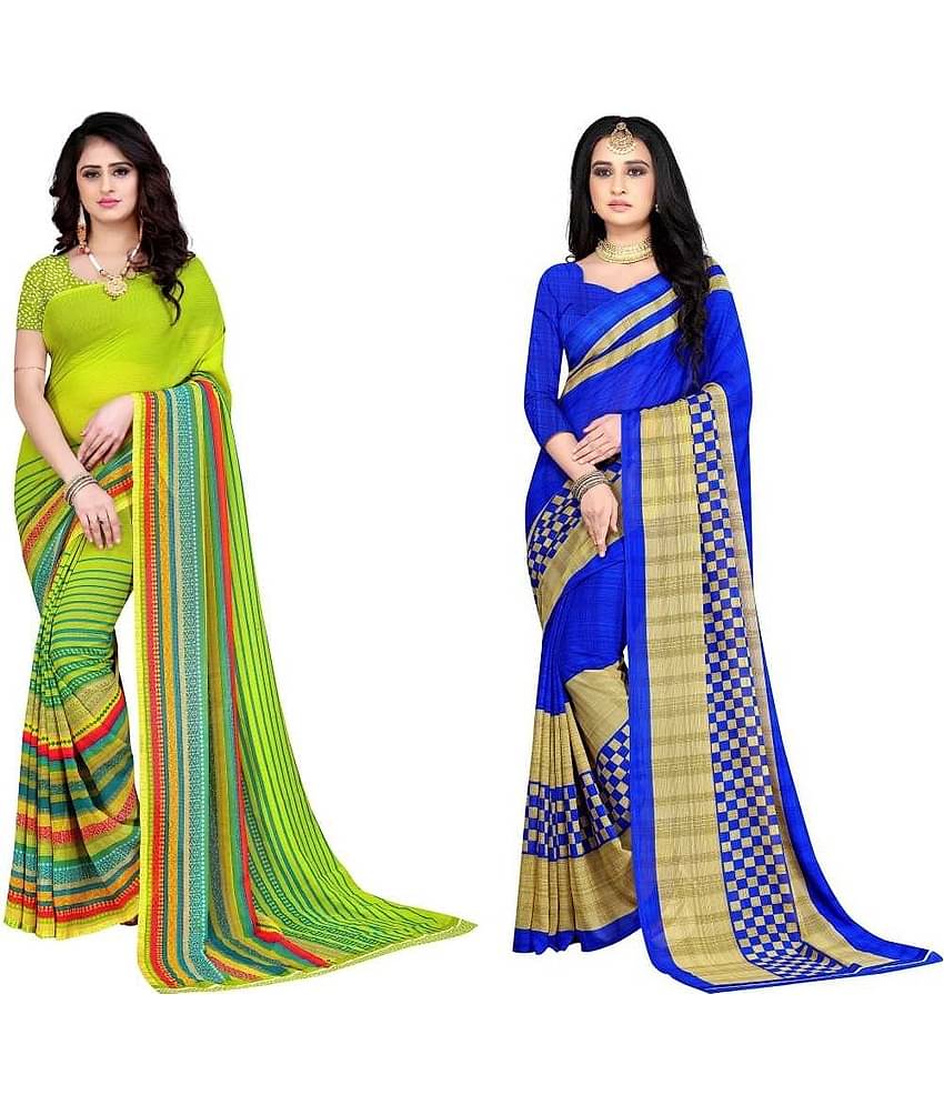 LEELAVATI Georgette Printed Saree With Unstitched Blouse Piece ( Multicolor )