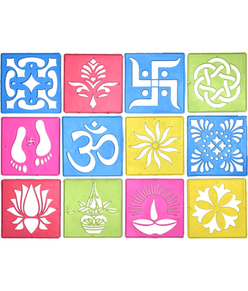 M.G ENTERPRISE DIY Plastic Rangoli Stencils For Floor and Wall PLS-F-12 Set of 12 pc (4 in x 4 in)