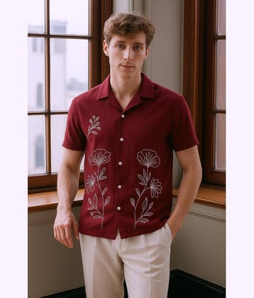 FTX Polyester Regular Fit Embroidered Half Sleeves Men's Casual Shirt - Maroon ( Pack of 1 )
