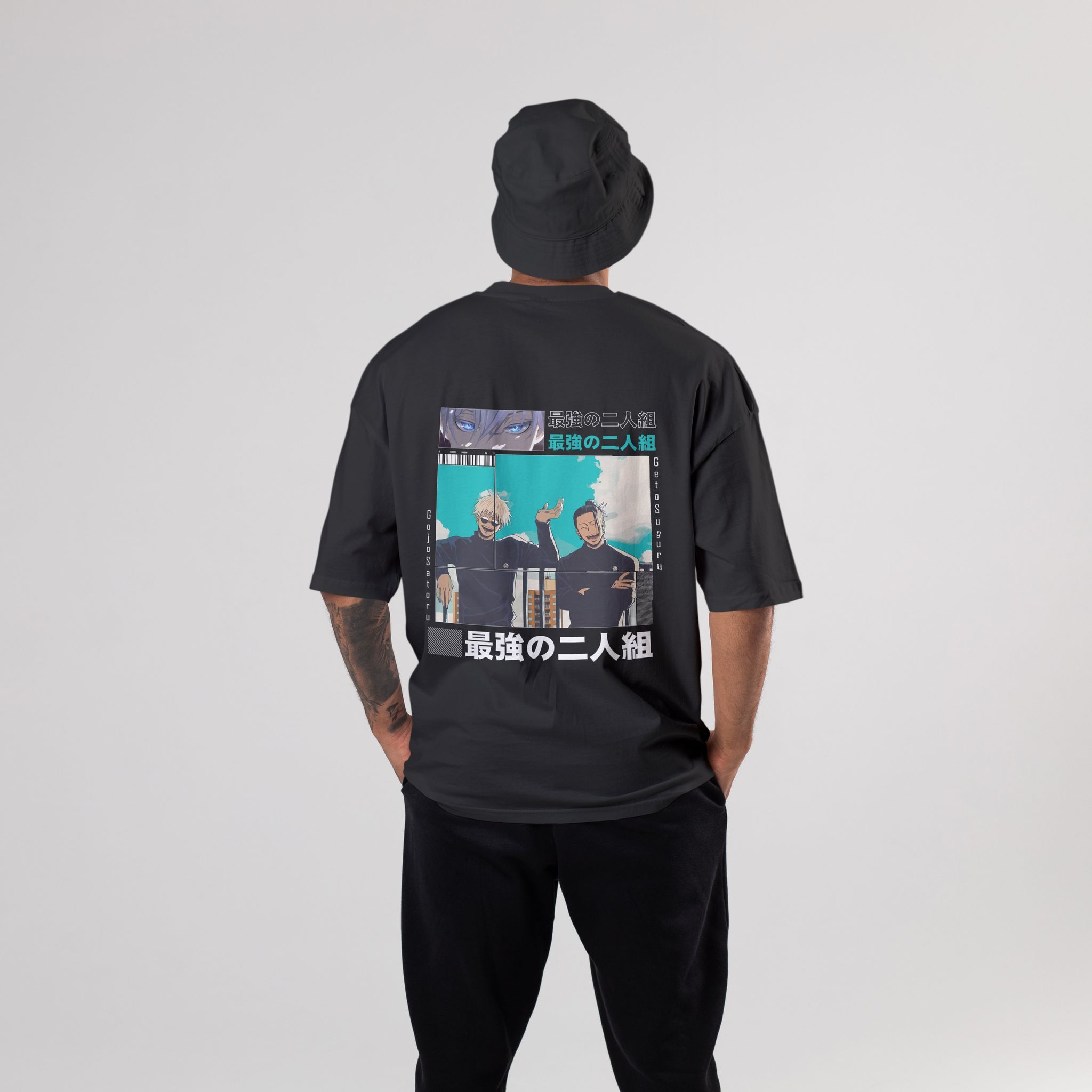 Gojo and Geto Oversized T-Shirt-S / Black / 240 GSM (100% Cotton)