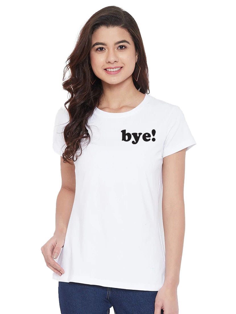 Women's Cotton Blend Bye Printed T-Shirt XL (White)