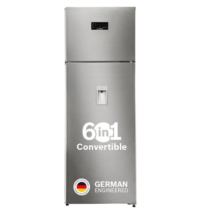 Bosch 368L, 1 Star, Frost Free Double Door Refrigerator with 2.5 L Water Dispenser | 6-in-1 Convertible Storage Modes | Fresh up to 10 Days | Touch Panel | 2 Cooling System (CTC39S21AI, Steel, 2026) Bosch 368L, 1 Star, Frost Free Double Door Refrigerator
