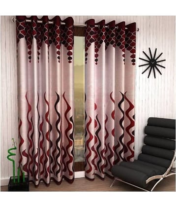 Phyto Home Floral Semi-Transparent Eyelet Window Curtain 5 ft Pack of 2 -Maroon
