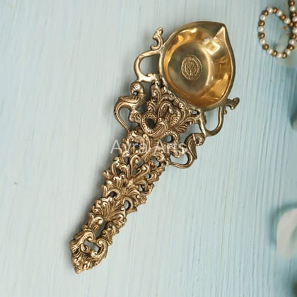 Brass Big Snake Aarti Spoon for Divine offerings - 12.8 Inch Height
