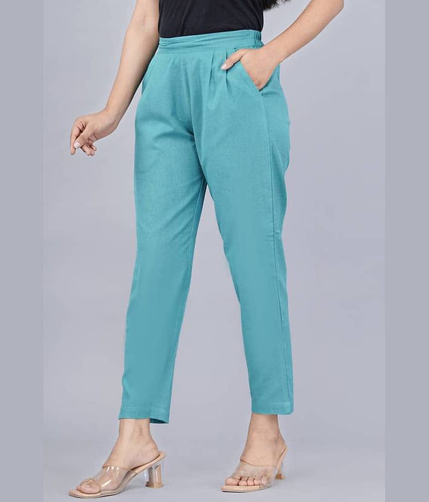 QuaClo Women Cotton Blend Casual Trousers ( Sea Green )