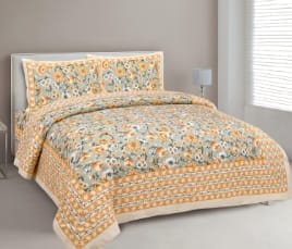 Housewarming Gift Jaipuri Sanganeri Print Double Bedsheet & Covers