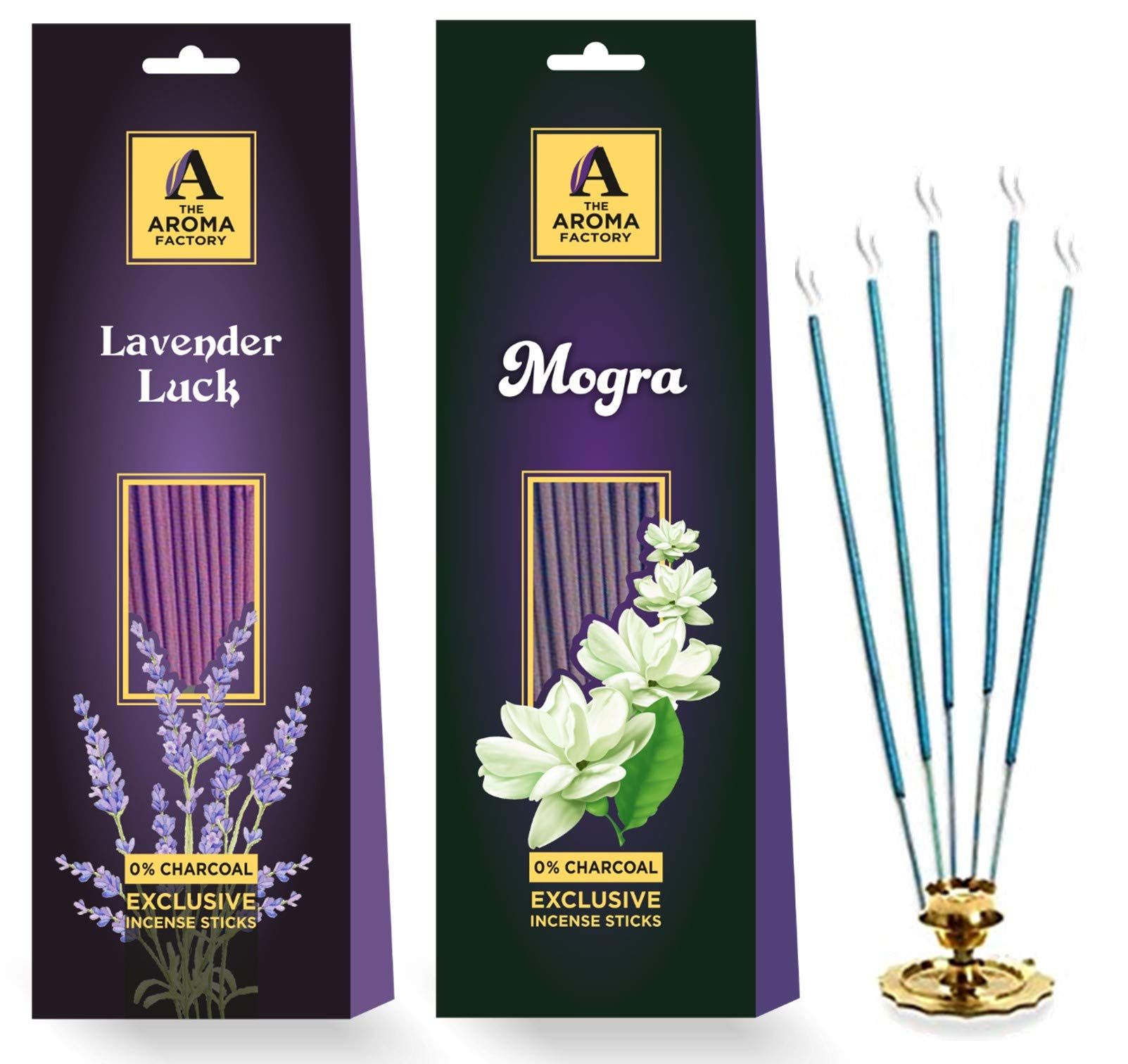 The Aroma Factory Mogra & Lavender Agarbatti for Pooja Incense Sticks,No Charcoal,100% Herbal Fragrance Agarbathi, 0% Surphates (Bottle Pack of 2x30 Sticks)