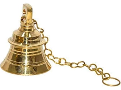 Aatm Handcrafted Brass Temple Bell with Chain - Traditional Indian Bell for Home, Door and Pooja Décor - 5 cm x 22.5 cm