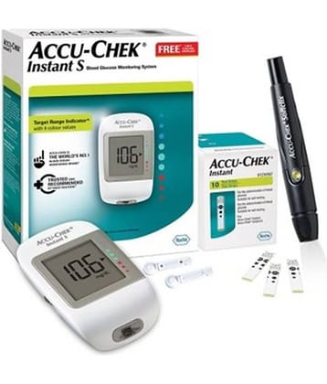 Accu-Chek Instant S Blood Glucose Glucometer Kit with Vial of 10 Strips, 10 Lancets and a Lancing device FREE for Accurate Blood Sugar Testing